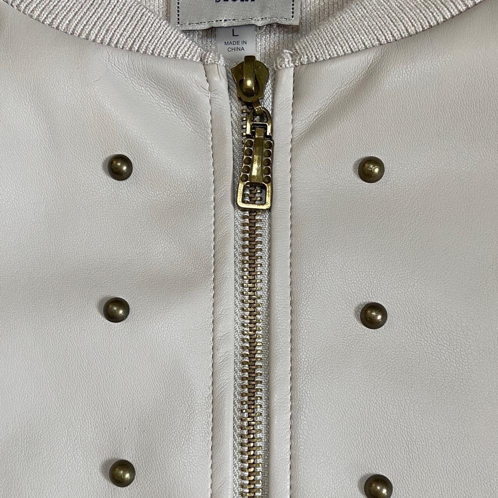 Sioni Light Beige Bomber Jacket Sweater with Metallic Details - Picture 4 of 15